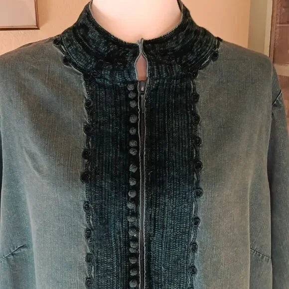 Soft Surroundings Anandi Teal Tencel Jacket/Top with Chenile Accents. Bohemian. - Picture 4 of 12